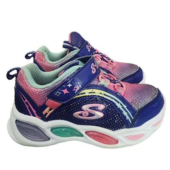 Skechers S-Lights Running Shoes Sneakers Purple Pink Baby Girls Size 7 - Picture 1 of 12